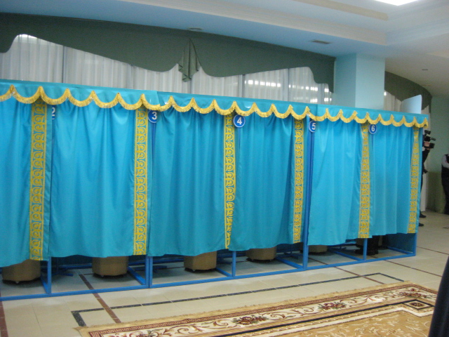 Voting place in national colors in Astana